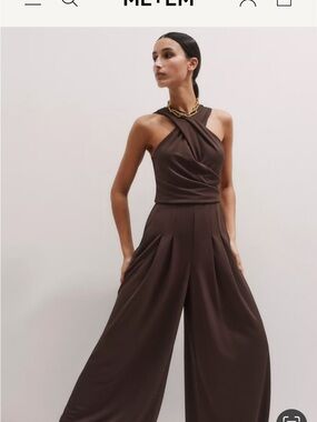 Gorgeous ME+EM Choc Brown Crossover Wide-leg Jumpsuit L? $595 Out of stock!
